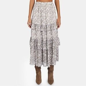 NWT Intermix Odette Tiered Ruffle Paisley Voile Midi Maxi Skirt Medium